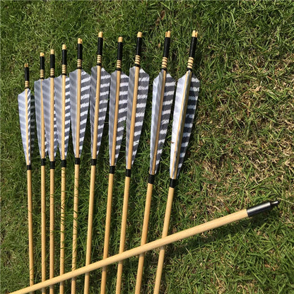 6/12/24pcs Wooden Arrows 32 inch With  Turkey Feather  For 25-70lbs Bows for Longbow Archery Shooting