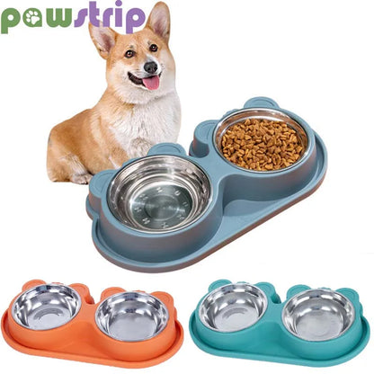 Stainless Steel Dog Bowls Double Pet Food Water Feeder Durable Removable