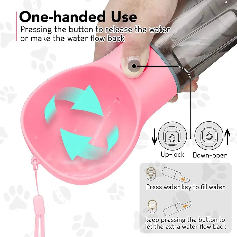 3 In 1 Portable Pet Dog Water Bottle Food Feeder Drinker Poop Dispenser