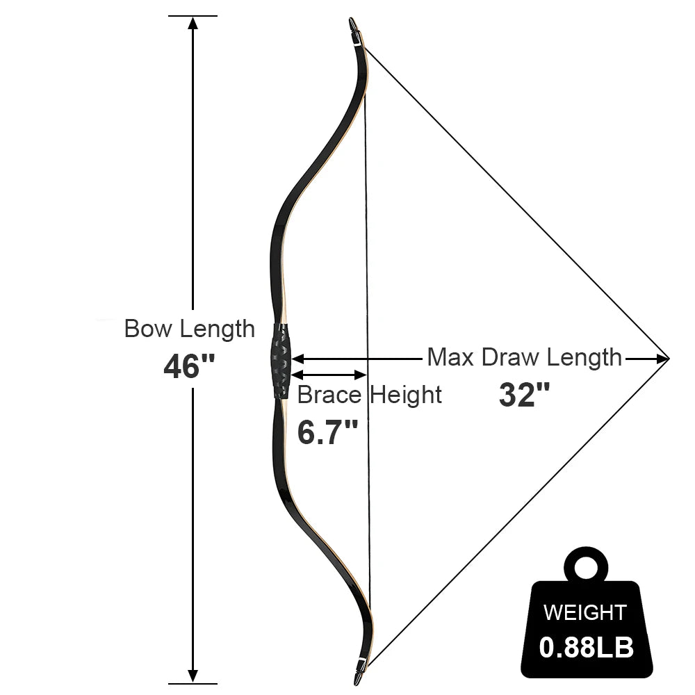 46" Archery Traditional Longbow Recurve Bow 25-50lbs Outdoor Shooting