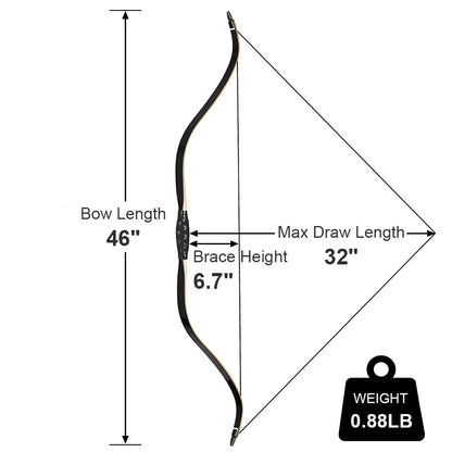 46" Archery Traditional Longbow Recurve Bow 25-50lbs Outdoor Shooting