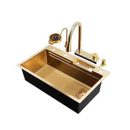 Gold 304 Stainless Steel kitchen Waterfall Sink,Vegetable Washing Basin,Large Single