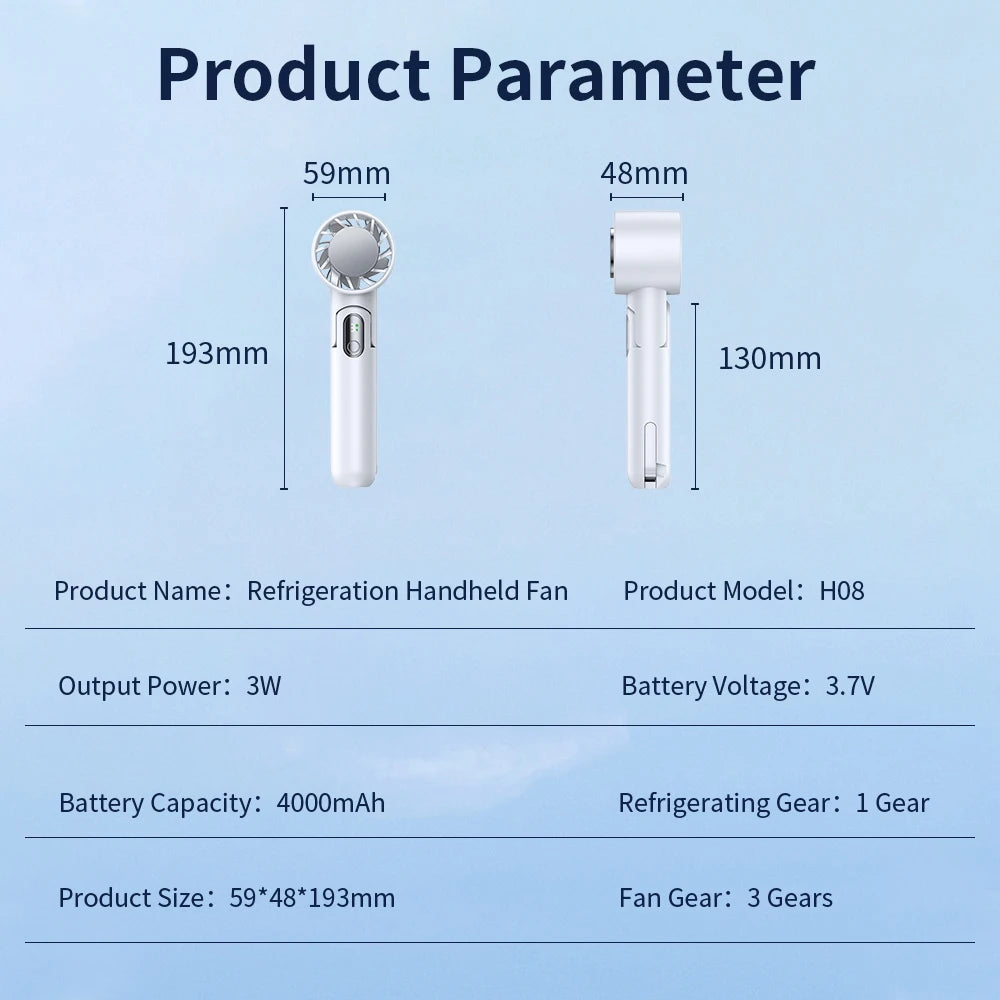 Portable Electric Fan Semiconductor Refrigeration Handheld Fan 4000mAh