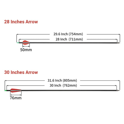 Toparchery 28/30inch Archery Carbon Arrow Spine 500 For Compound