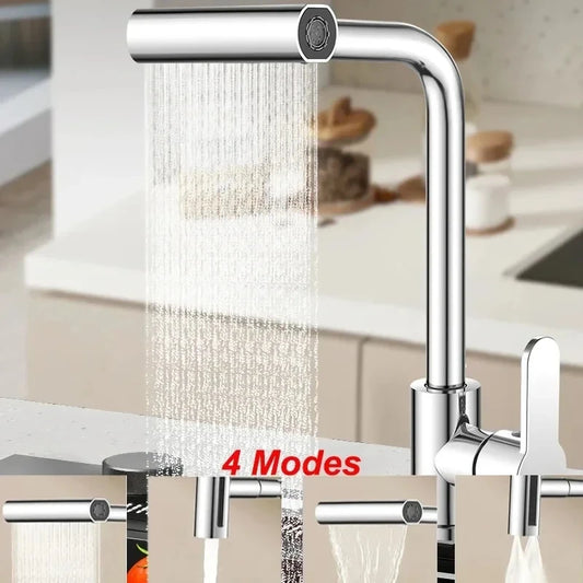 4 Modes Waterfall Kitchen Faucet Rotation Stream Sprayer Head Sink