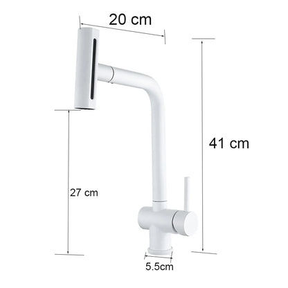 Waterfall White Kitchen Faucet  360 ° Rotation Cold and Hot Deck Mounted Pull Out Sink