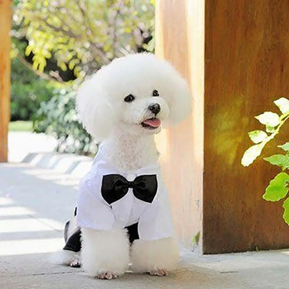 Dog Bow Tie Suit Tuxedo Costume Formal Shirt With Strap Cloth