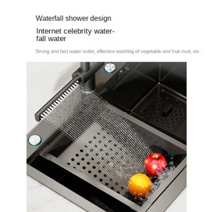 Kitchen Sink Pull-out Faucet Rain Waterfall Cold and Hot Mixer Tap Splash-proof