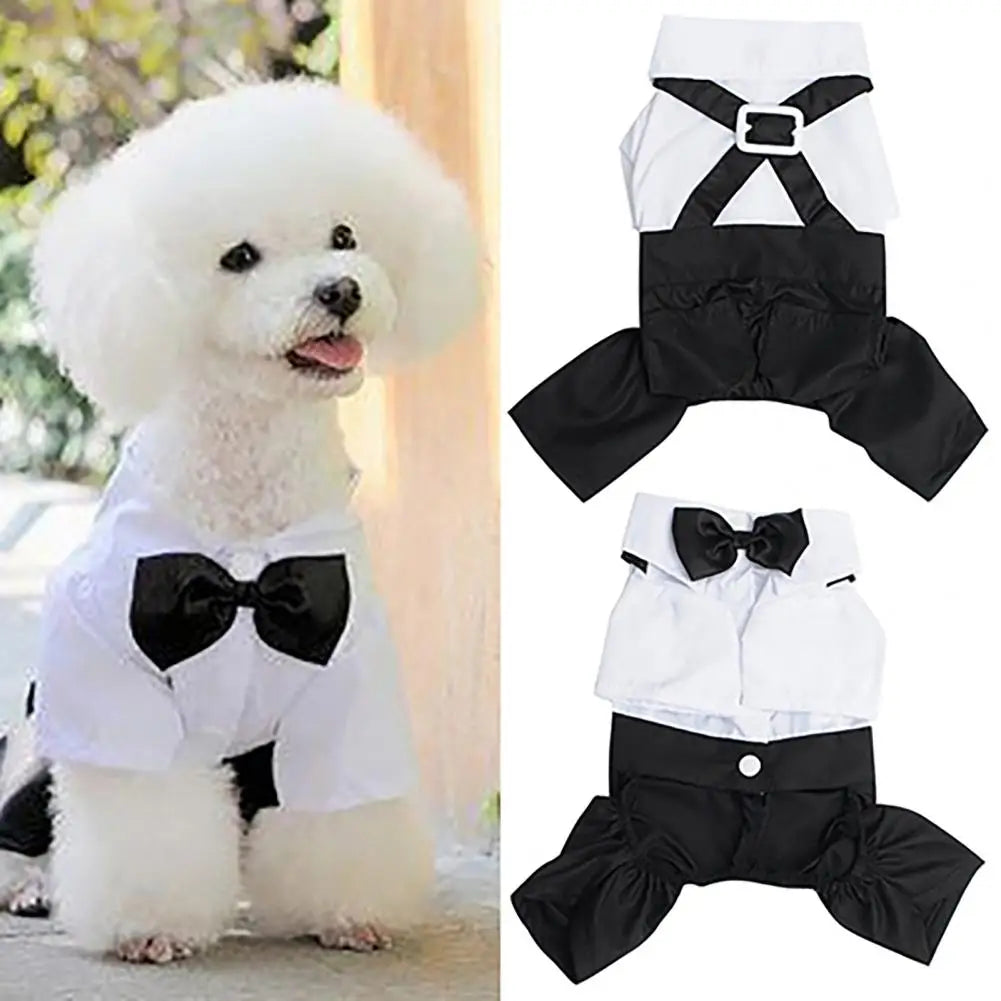 Dog Bow Tie Suit Tuxedo Costume Formal Shirt With Strap Cloth