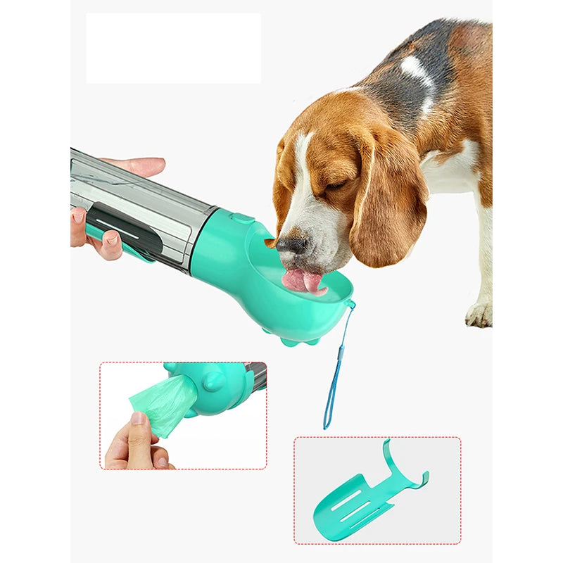 3 In 1 Portable Pet Dog Water Bottle Food Feeder Drinker Poop Dispenser