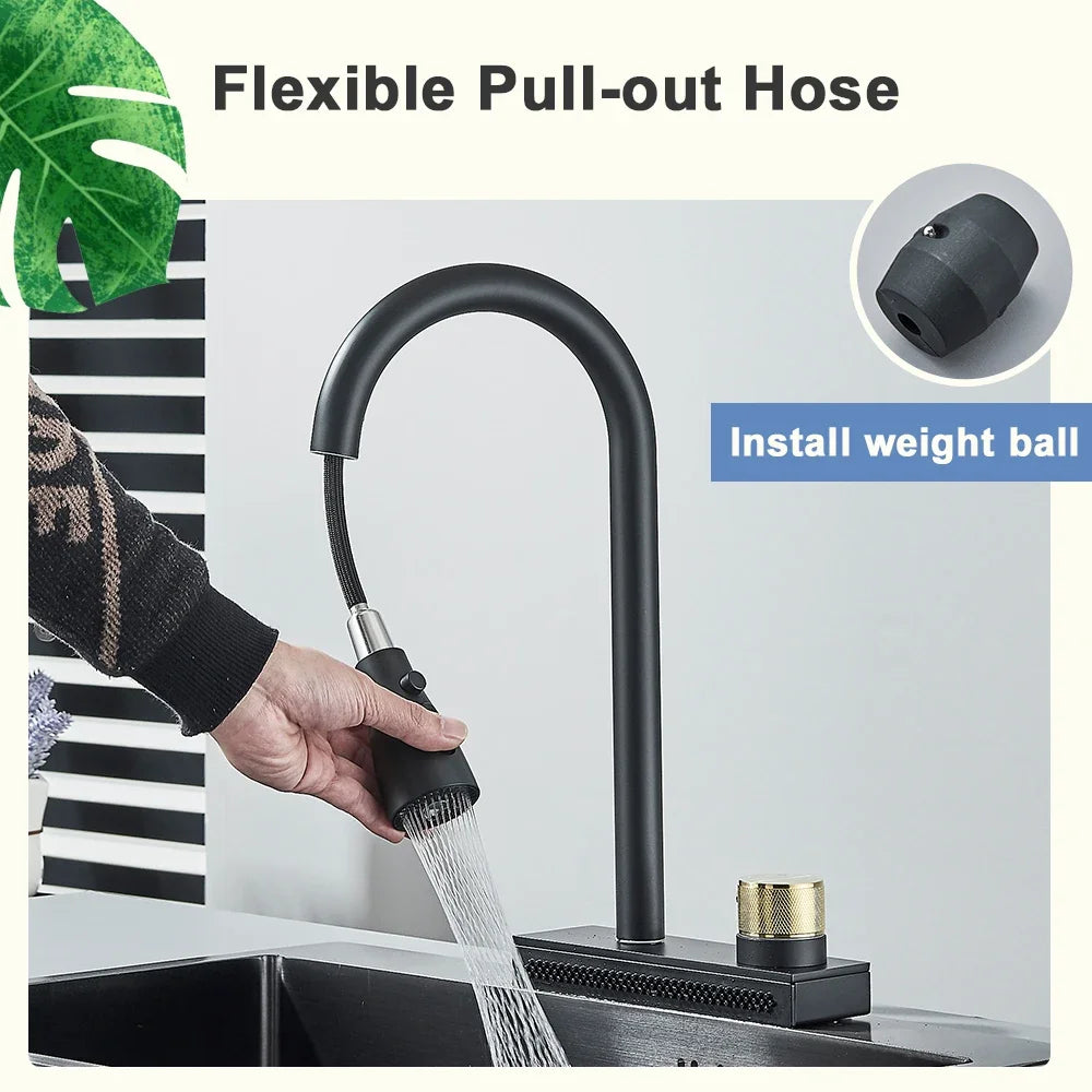 Rainfall Kitchen Faucet Flexible Pull Out 3 Way Nozzle Gourmet Kitchen