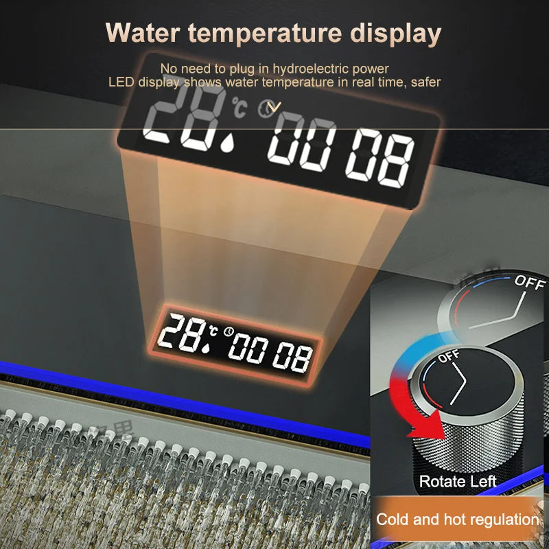 Golden Stainless Steel Kitchen Sink Double Waterfall Sink Digital Display Embossed