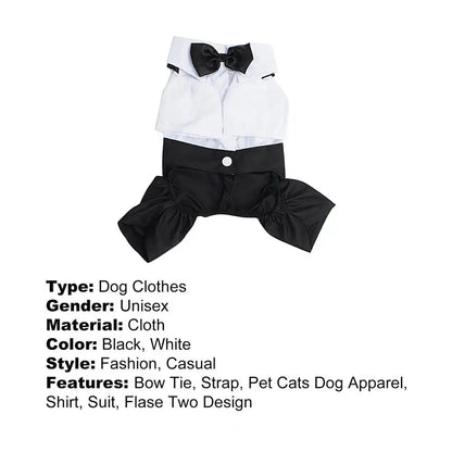 Dog Bow Tie Suit Tuxedo Costume Formal Shirt With Strap Cloth