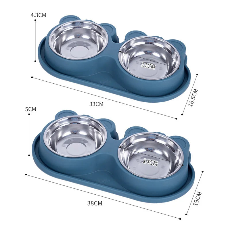 Stainless Steel Dog Bowls Double Pet Food Water Feeder Durable Removable