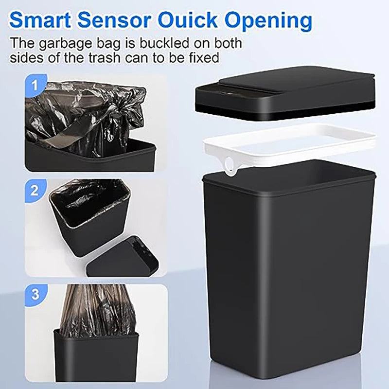 12L Smart Trash Can Waterproof Automatic Sensor Garbage Can For Bathroom