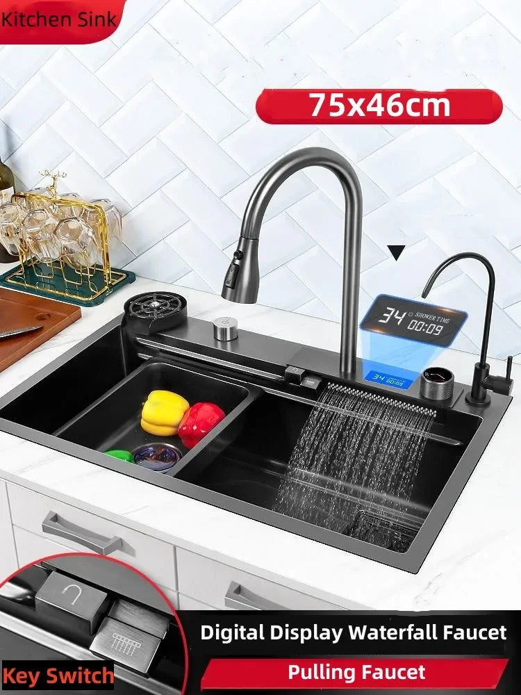 75x45cm 304 Stainless Steel Kitchen Sink Topmount Large Single Slot 3mm