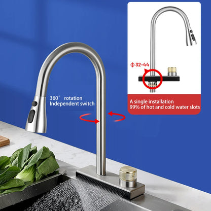 304 Stainless Steel Kitchen Waterfall Faucet Single-Hole Cold And Hot Water Faucet Can