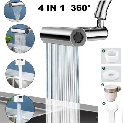 4 IN 1 Sink Waterfall Kitchen Faucet Bubbler Splash-proof 360° Bathroom Skin Basin