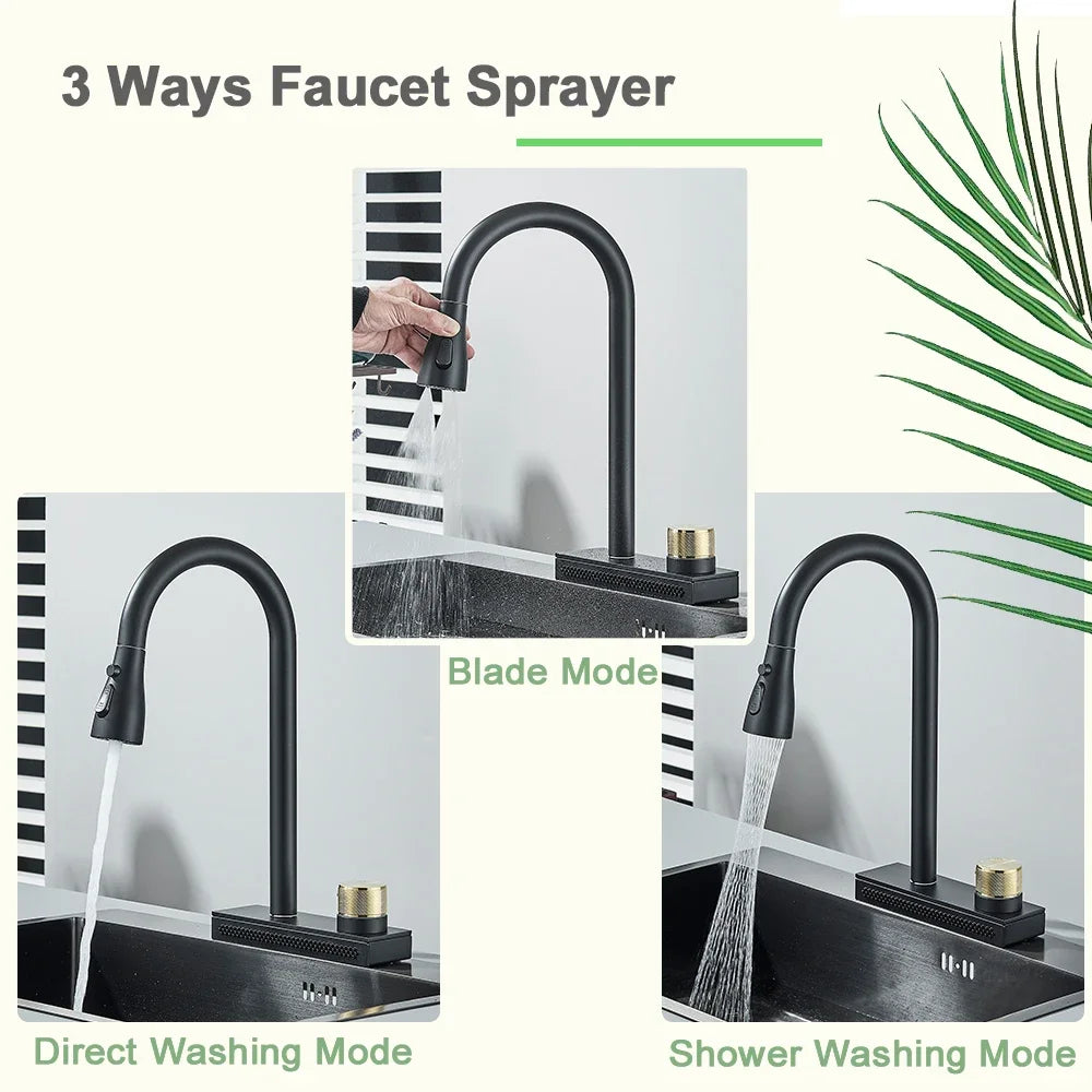 Rainfall Kitchen Faucet Flexible Pull Out 3 Way Nozzle Gourmet Kitchen