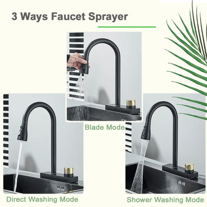 Rainfall Kitchen Faucet Flexible Pull Out 3 Way Nozzle Gourmet Kitchen